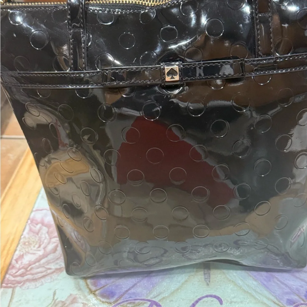 Kate Spade Black Glossy Tote with Embossed Circles
